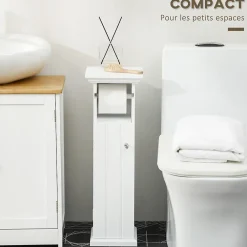 kleankin Meuble WC armoire toilette - porte, support papier - dim. 21L x 17l x 66H cm - blanc