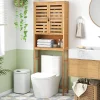 Giantex Meuble WC Au Dessus des Toilettes Etagère Haute avec Portes à Persiennes Meuble de Salle de Bain en Bambou