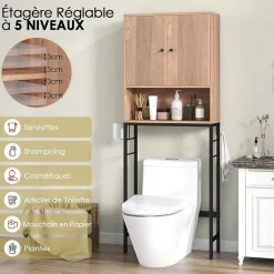 Meuble Wc|Giantex Meuble WC Au Dessus des Toilettes Meuble de Salle De Bain avec Armoire à Double Porte Compartiment Ouvert Naturel