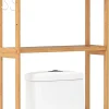 Giantex Meuble WC au-Dessus des Toilettes,en Bambou à 3 Niveaux avec 3 Crochets, Étagères et Barres à 3 Niveaux en Métal,71.5x25x166 cm