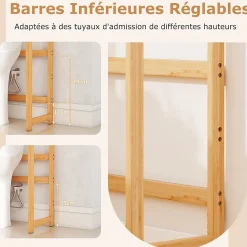 Giantex Meuble WC au-Dessus des Toilettes,en Bambou à 3 Niveaux avec 3 Crochets, Étagères et Barres à 3 Niveaux en Métal,71.5x25x166 cm