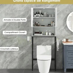 Meuble Wc|Giantex Meuble WC Au-Dessus des Toilettes Meuble de Salle De Bain avec Armoire à Double Porte Compartiment Ouvert Blanc