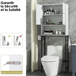 Meuble Wc|Giantex Meuble WC Au-Dessus des Toilettes Meuble de Salle De Bain avec Armoire à Double Porte Compartiment Ouvert Blanc