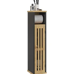 Homcom Meuble WC avec support papier toilette - porte, étagère - MDF noir bambou verni