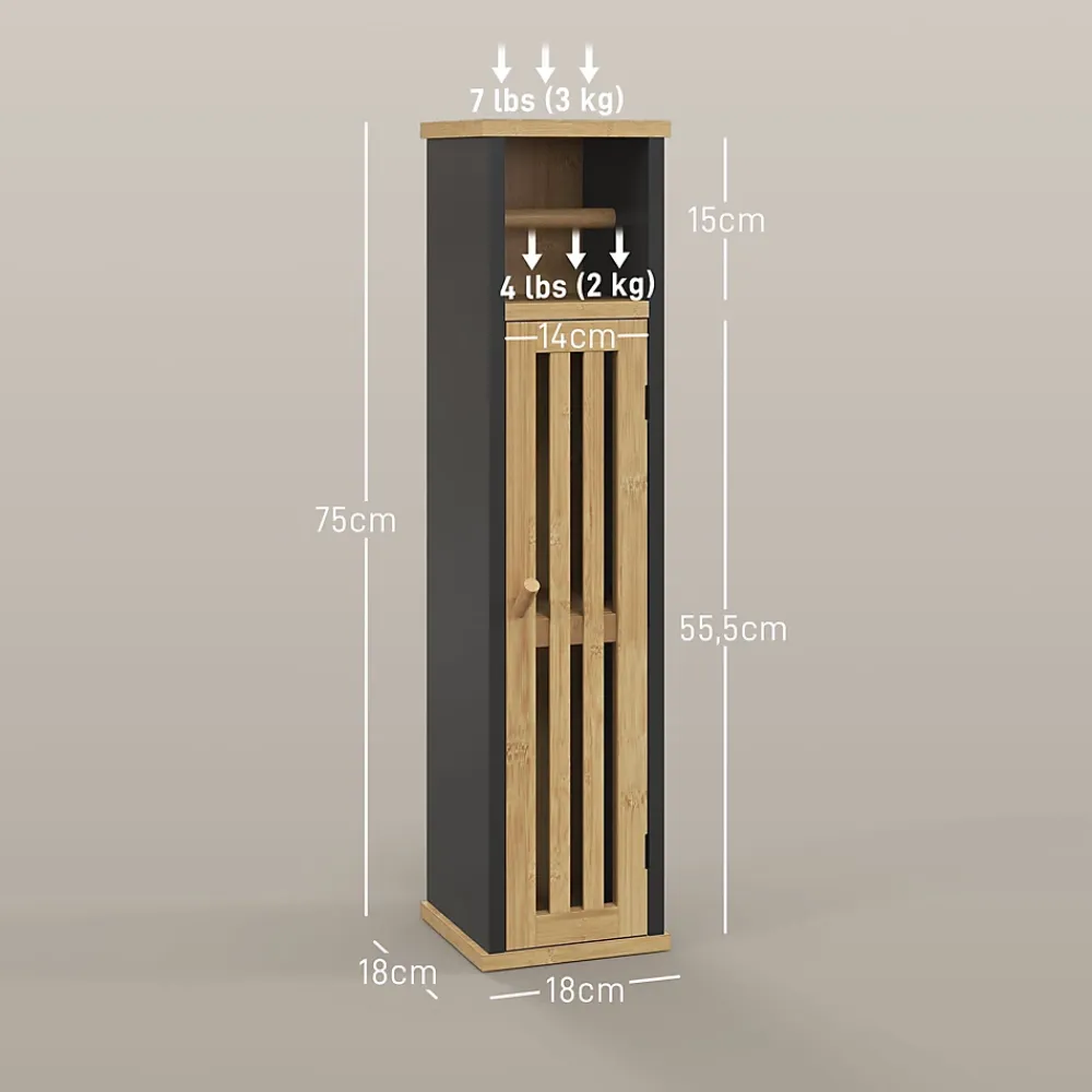 Homcom Meuble WC avec support papier toilette - porte, étagère - MDF noir bambou verni