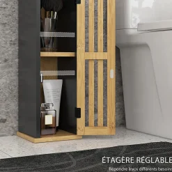 Homcom Meuble WC avec support papier toilette - porte, étagère - MDF noir bambou verni