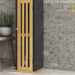 Homcom Meuble WC avec support papier toilette - porte, étagère - MDF noir bambou verni