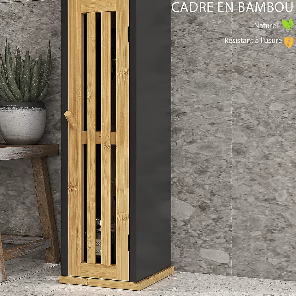 Homcom Meuble WC avec support papier toilette - porte, étagère - MDF noir bambou verni