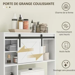 Homcom Meuble WC dessus de toilette meuble toilettes - porte coulissante, 6 compartiments - blanc