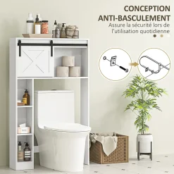 Homcom Meuble WC dessus de toilette meuble toilettes - porte coulissante, 6 compartiments - blanc