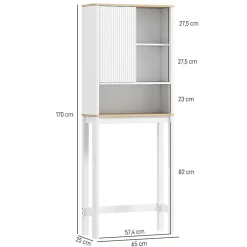 Meuble Wc|Homcom Meuble WC dessus de toilette style bohème - porte coulissante, étagère, niche - effet bois clair blanc