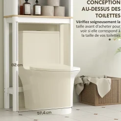 Meuble Wc|Homcom Meuble WC dessus de toilette style bohème - porte coulissante, étagère, niche - effet bois clair blanc