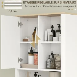Meuble Wc|Homcom Meuble WC dessus de toilette style bohème - porte coulissante, étagère, niche - effet bois clair blanc
