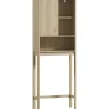 Homcom Meuble WC dessus de toilette style bohème - porte coulissante, étagère, niche - effet bois clair