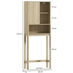 Homcom Meuble WC dessus de toilette style bohème - porte coulissante, étagère, niche - effet bois clair