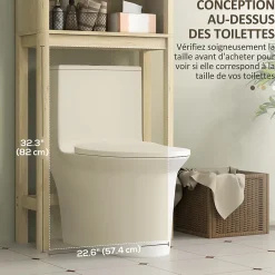Homcom Meuble WC dessus de toilette style bohème - porte coulissante, étagère, niche - effet bois clair