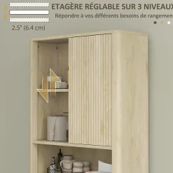 Homcom Meuble WC dessus de toilette style bohème - porte coulissante, étagère, niche - effet bois clair