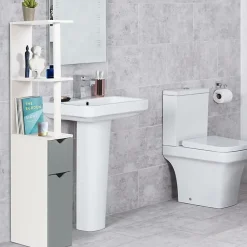 Meuble Wc|Facility'S Meuble WC effet bois avec 2 portes grises