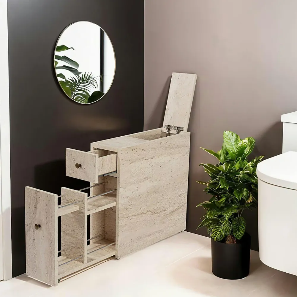 Pier Import Meuble WC effet travertin, 2 tiroirs 1 porte MARFA