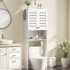 Meuble Wc|Homcom Meuble WC meuble dessus toilettes style classique chic 2 portes étagère niche blanc