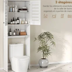 Meuble Wc|Homcom Meuble WC meuble dessus toilettes style classique chic 2 portes étagère niche blanc