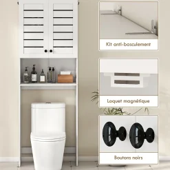 Meuble Wc|Homcom Meuble WC meuble dessus toilettes style classique chic 2 portes étagère niche blanc