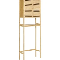 kleankin Meuble WC meuble dessus toilettes style cosy dim. 60L x 23l x 173H cm portes à lattes étagère bambou MDF aspect bois clair