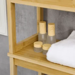 kleankin Meuble WC meuble dessus toilettes style cosy dim. 60L x 23l x 173H cm portes à lattes étagère bambou MDF aspect bois clair