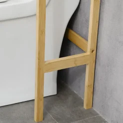 kleankin Meuble WC meuble dessus toilettes style cosy dim. 60L x 23l x 173H cm portes à lattes étagère bambou MDF aspect bois clair