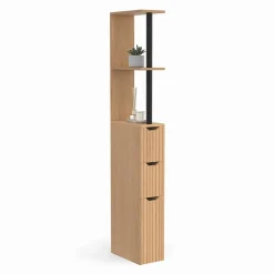 Meuble Wc|IDMarket Meuble WC étagère bois JULIETTE 3 portes lattes tasseau bois coloris chêne