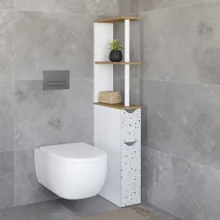 Meuble Wc|IDMarket Meuble WC étagère WILLY 2 portes motif terrazzo et hêtre