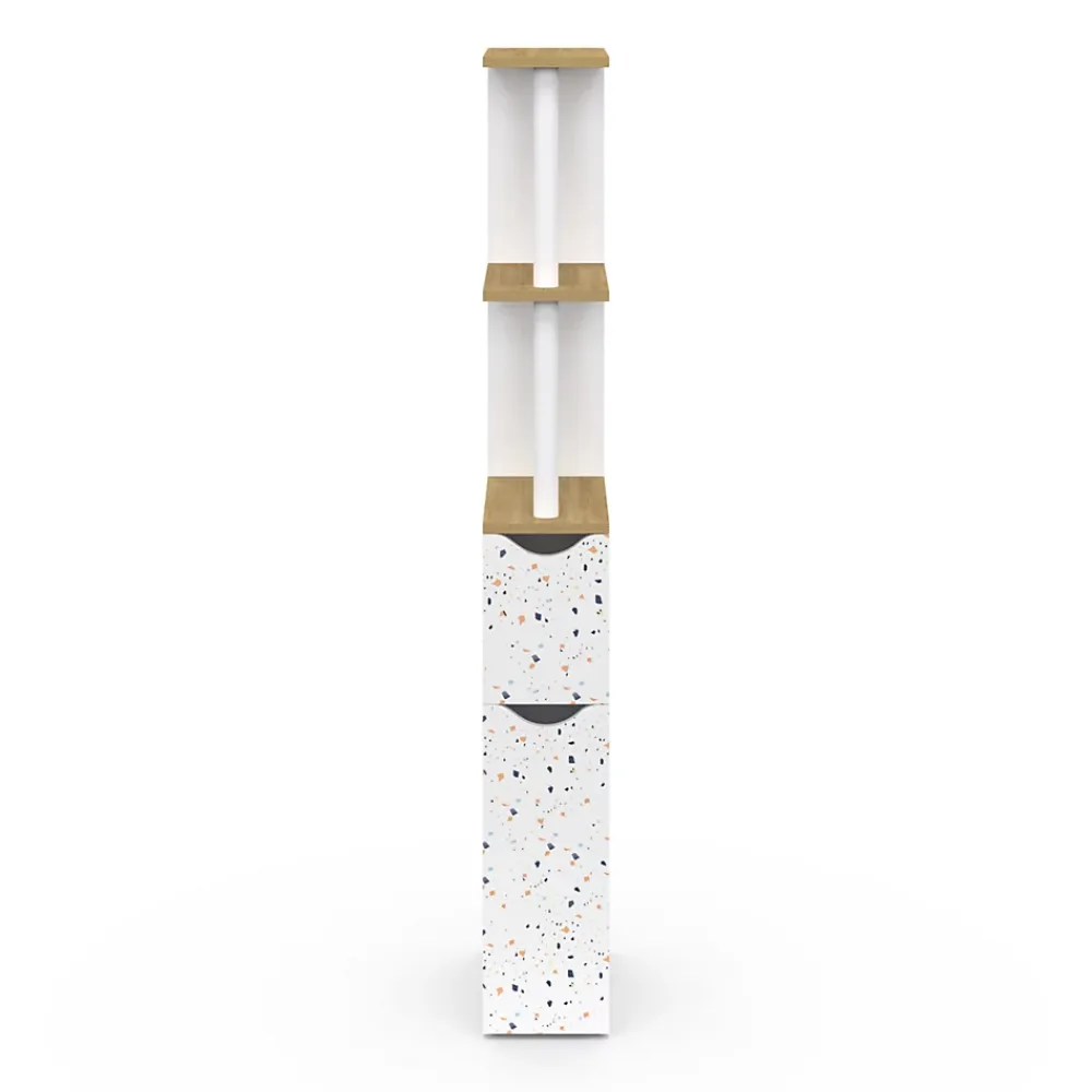 Meuble Wc|IDMarket Meuble WC étagère WILLY 2 portes motif terrazzo et hêtre