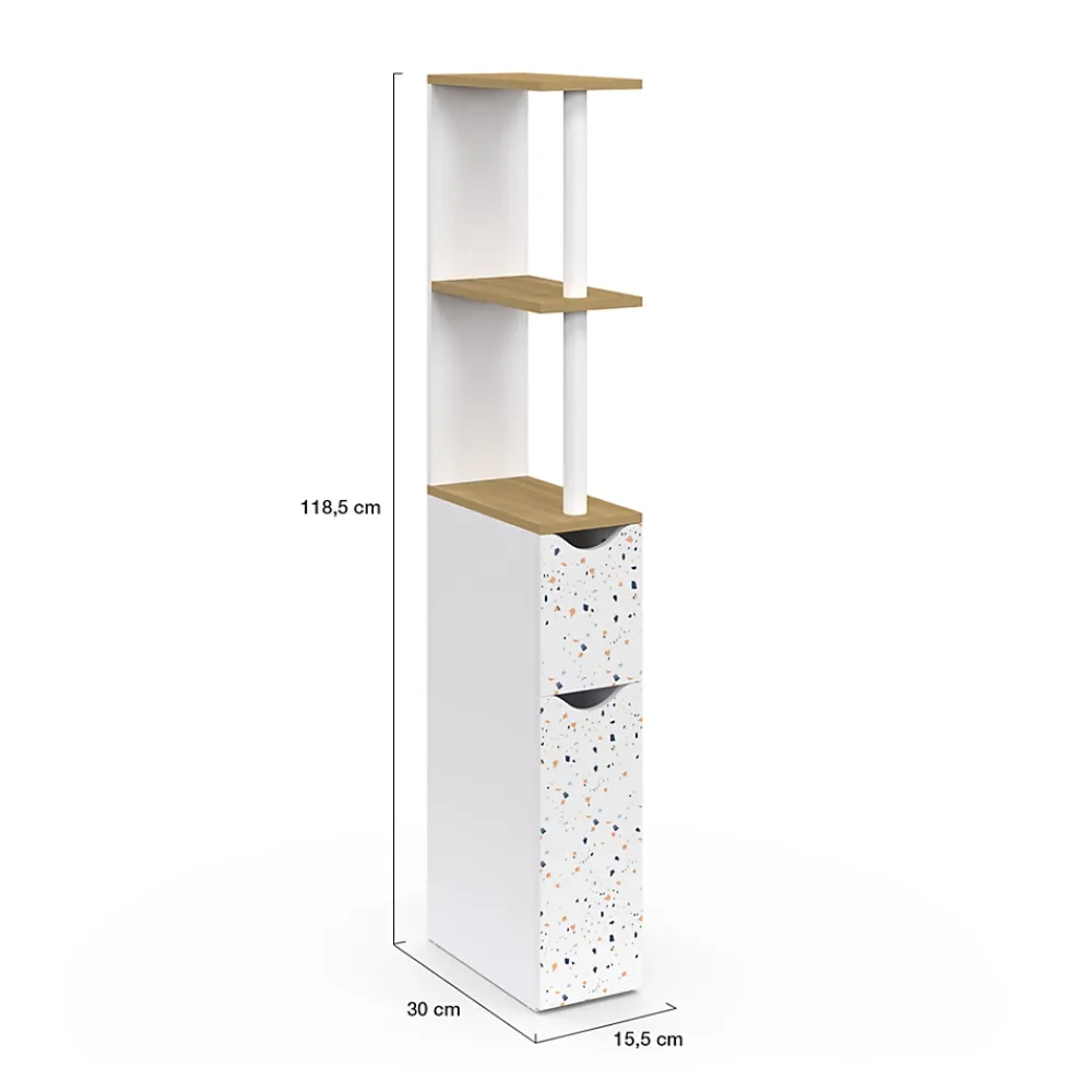 Meuble Wc|IDMarket Meuble WC étagère WILLY 2 portes motif terrazzo et hêtre