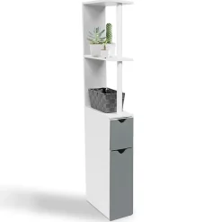 IDMarket Meuble WC étagère WILLY bois 2 portes blanc et gris