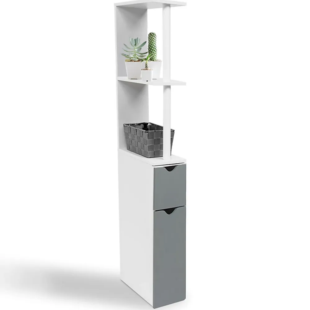 IDMarket Meuble WC étagère WILLY bois 2 portes blanc et gris
