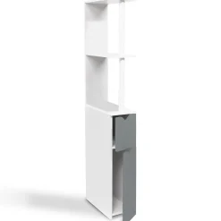 IDMarket Meuble WC étagère WILLY bois 2 portes blanc et gris