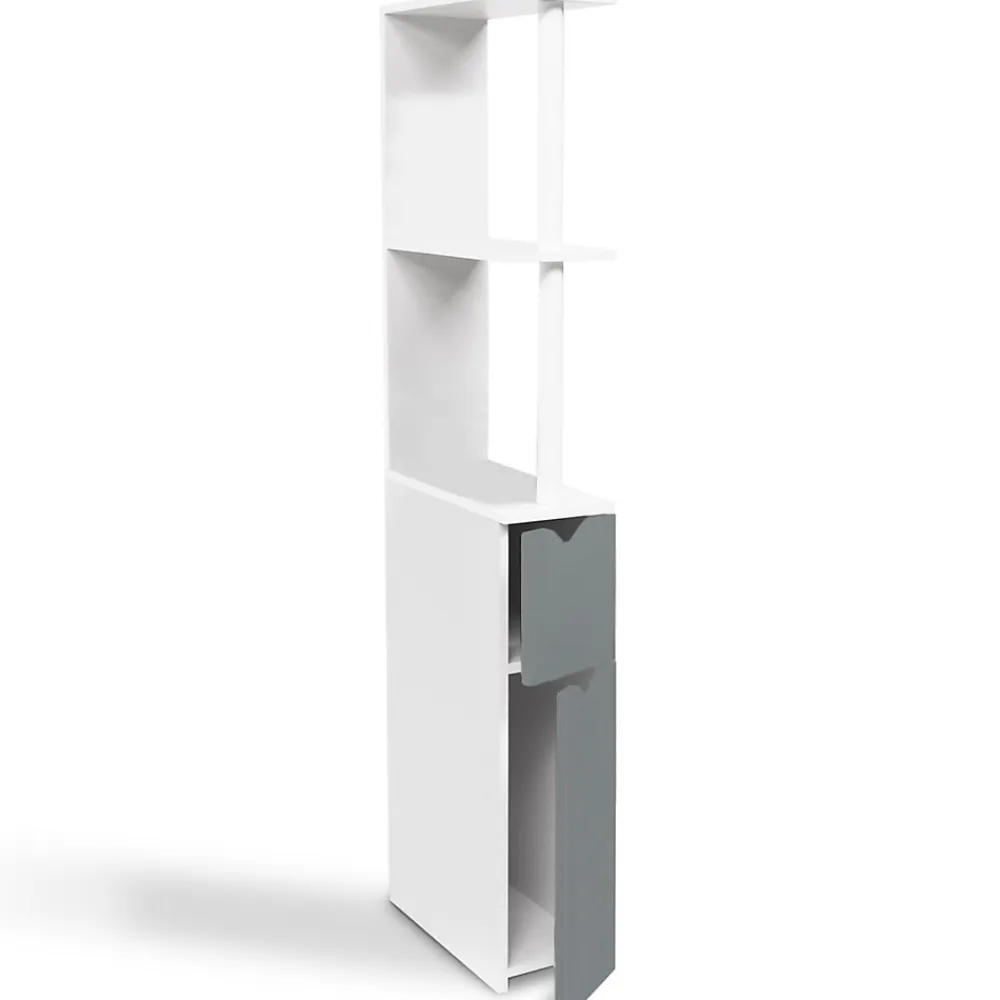 IDMarket Meuble WC étagère WILLY bois 2 portes blanc et gris