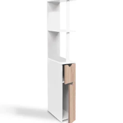 IDMarket Meuble WC étagère WILLY bois 2 portes blanc et hêtre