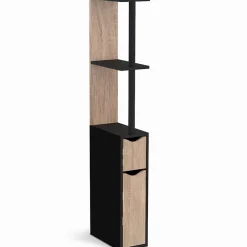 Meuble De Salle De Bains Faible Profondeur|Meuble Wc|IDMarket Meuble WC étagère WILLY bois 2 portes noir et hêtre