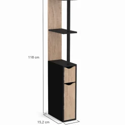 Meuble De Salle De Bains Faible Profondeur|Meuble Wc|IDMarket Meuble WC étagère WILLY bois 2 portes noir et hêtre
