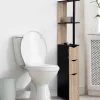 Meuble Wc|IDMarket Meuble WC étagère WILLY bois 3 portes noir et hêtre