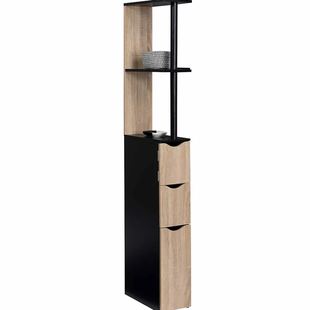 Meuble Wc|IDMarket Meuble WC étagère WILLY bois 3 portes noir et hêtre