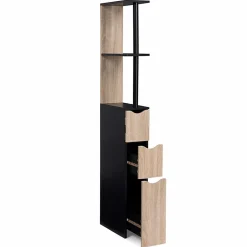 Meuble Wc|IDMarket Meuble WC étagère WILLY bois 3 portes noir et hêtre