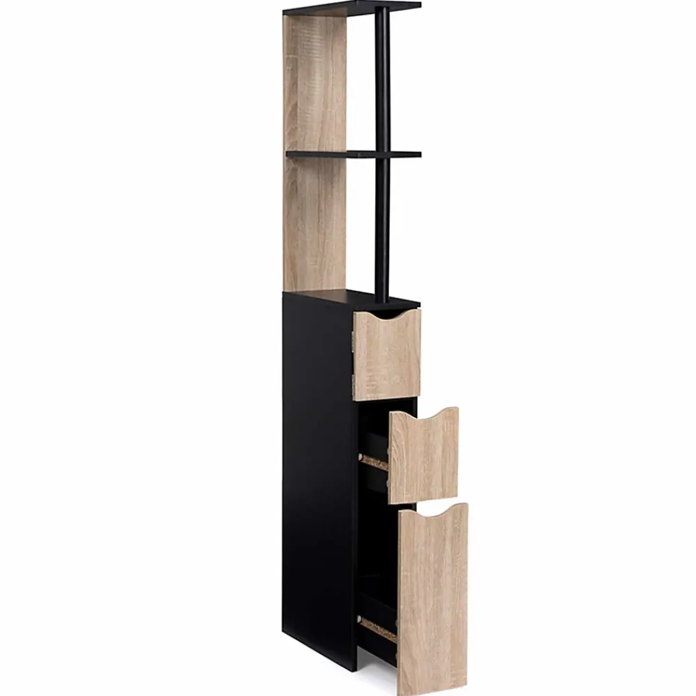 Meuble Wc|IDMarket Meuble WC étagère WILLY bois 3 portes noir et hêtre