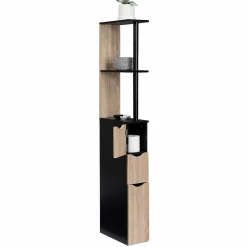 Meuble Wc|IDMarket Meuble WC étagère WILLY bois 3 portes noir et hêtre