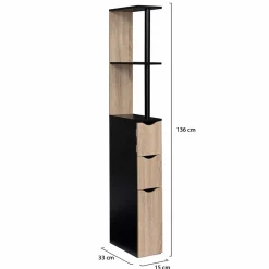 Meuble Wc|IDMarket Meuble WC étagère WILLY bois 3 portes noir et hêtre