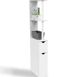 IDMarket Meuble WC étagère WILLY bois 2 portes blanc