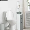 Meuble Wc|IDMarket Meuble WC étagère WILLY bois 3 portes blanc et gris