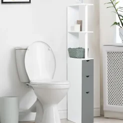 Meuble Wc|IDMarket Meuble WC étagère WILLY bois 3 portes blanc et gris