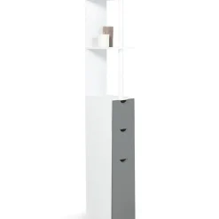 Meuble Wc|IDMarket Meuble WC étagère WILLY bois 3 portes blanc et gris